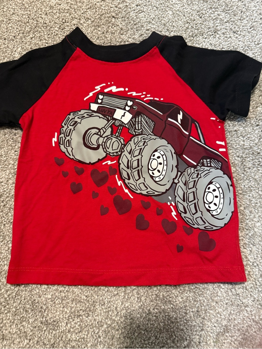 Celebrate It Red and Black Monster Truck Raglan Tee